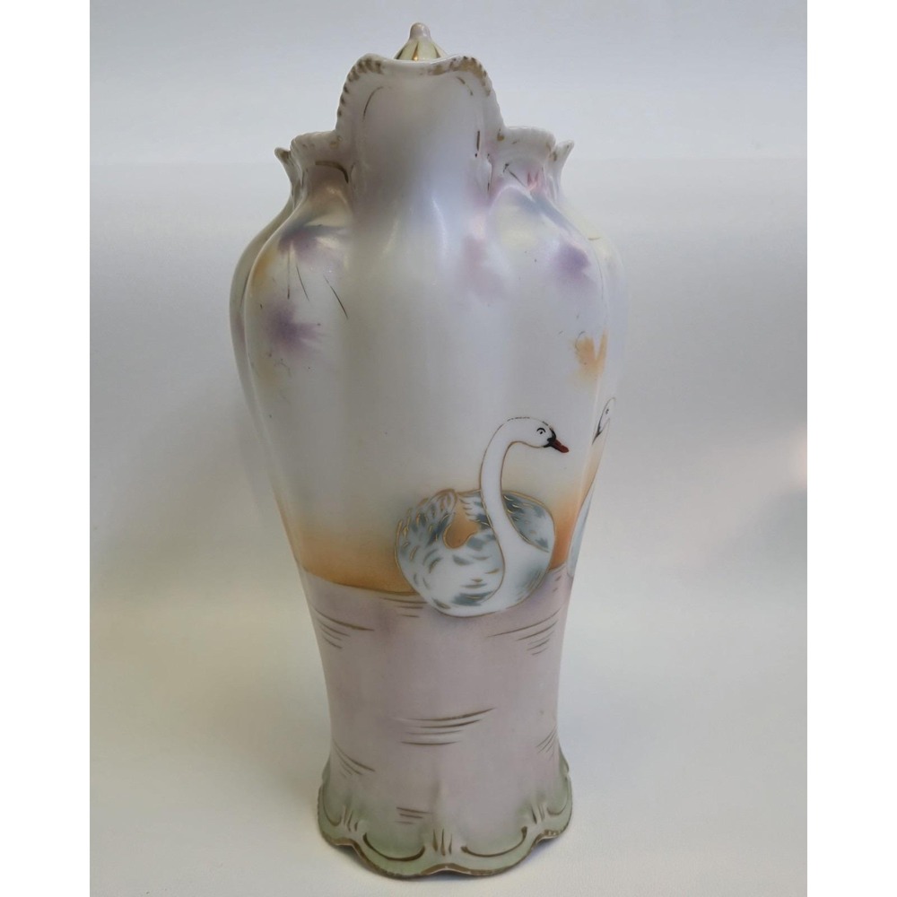 Antique R.S. Prussia "Swans on Lake" Chocolate Pot - Satin Finish - Art Nouveau - Picture 2 of 16